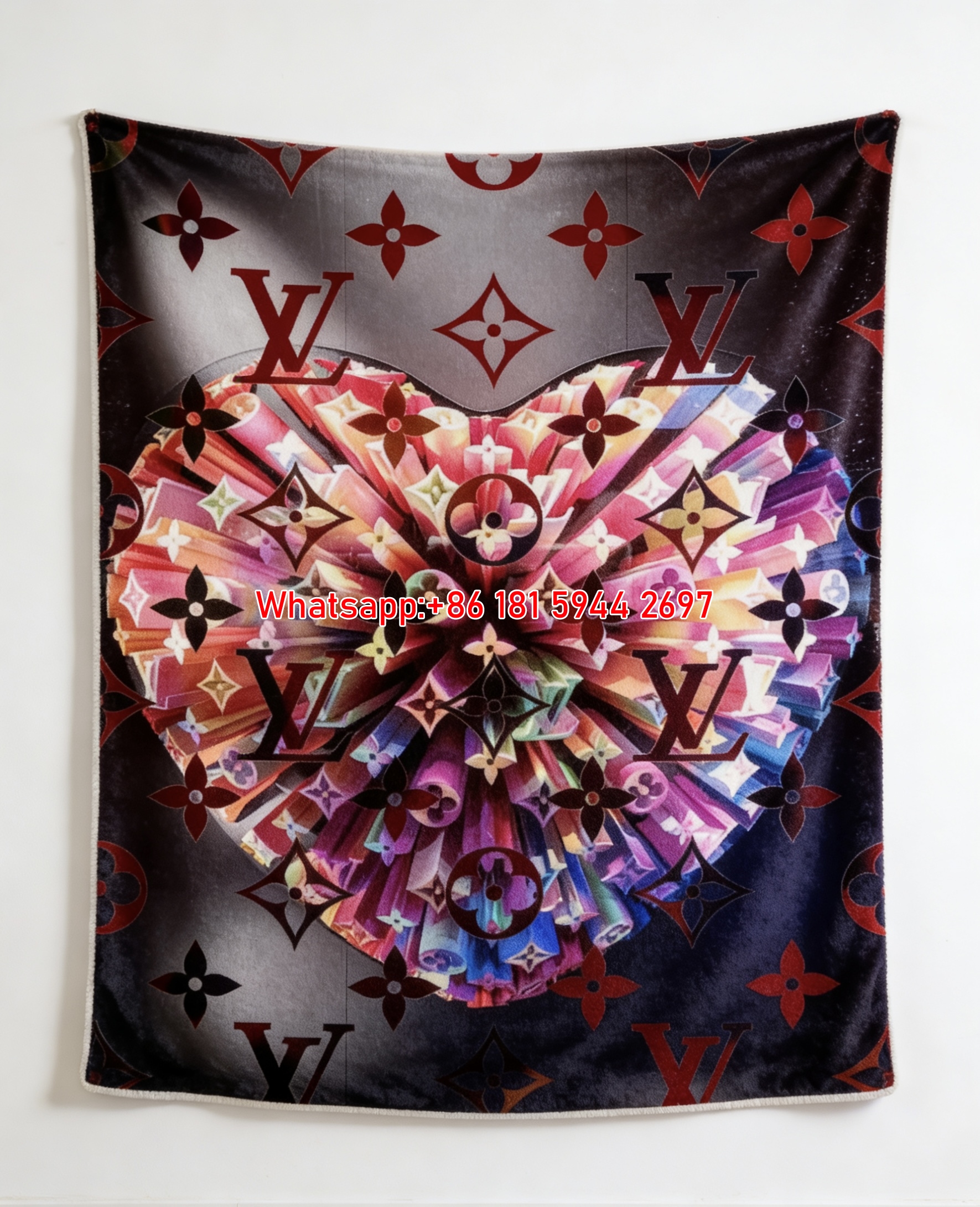 Heart Shaped LV Monogram Flannel Throw Blanket 443